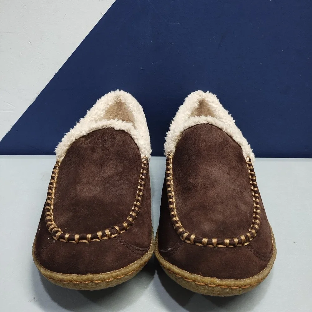 Columbia Big Sky Slippers Men 7 Brown Shearling Lined Moc Toe Slip On YM5241-248